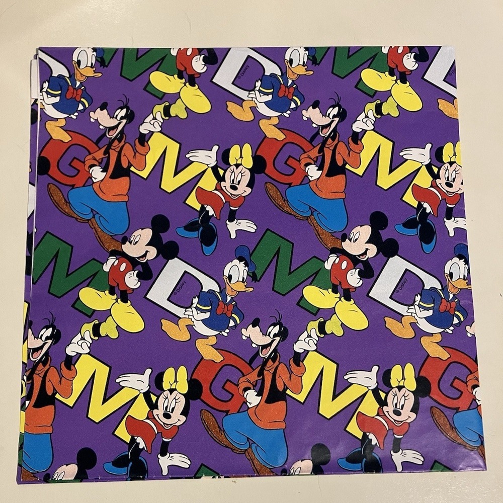 Vintage Disney's 1998 MICKEY FOR KIDS Cleo Gift Wrapping Paper - 2 SHEETS - NEW